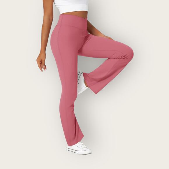 Halara High Waisted Flare Pants | Medium | Candy Pink Crossover Pull On Yoga - Picture 5 of 9